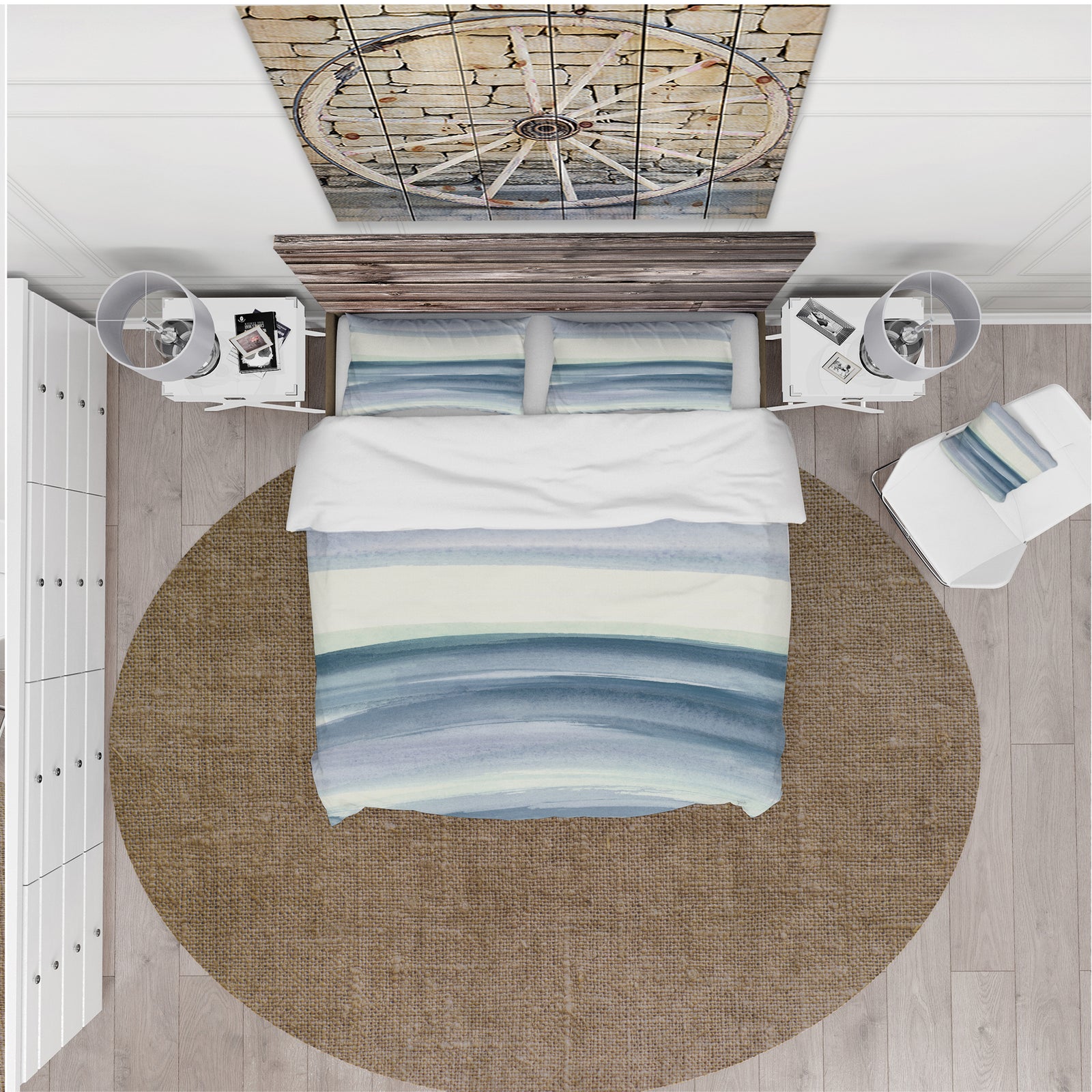 Mint Indigo Dawn I - Cottage Duvet Cover Set