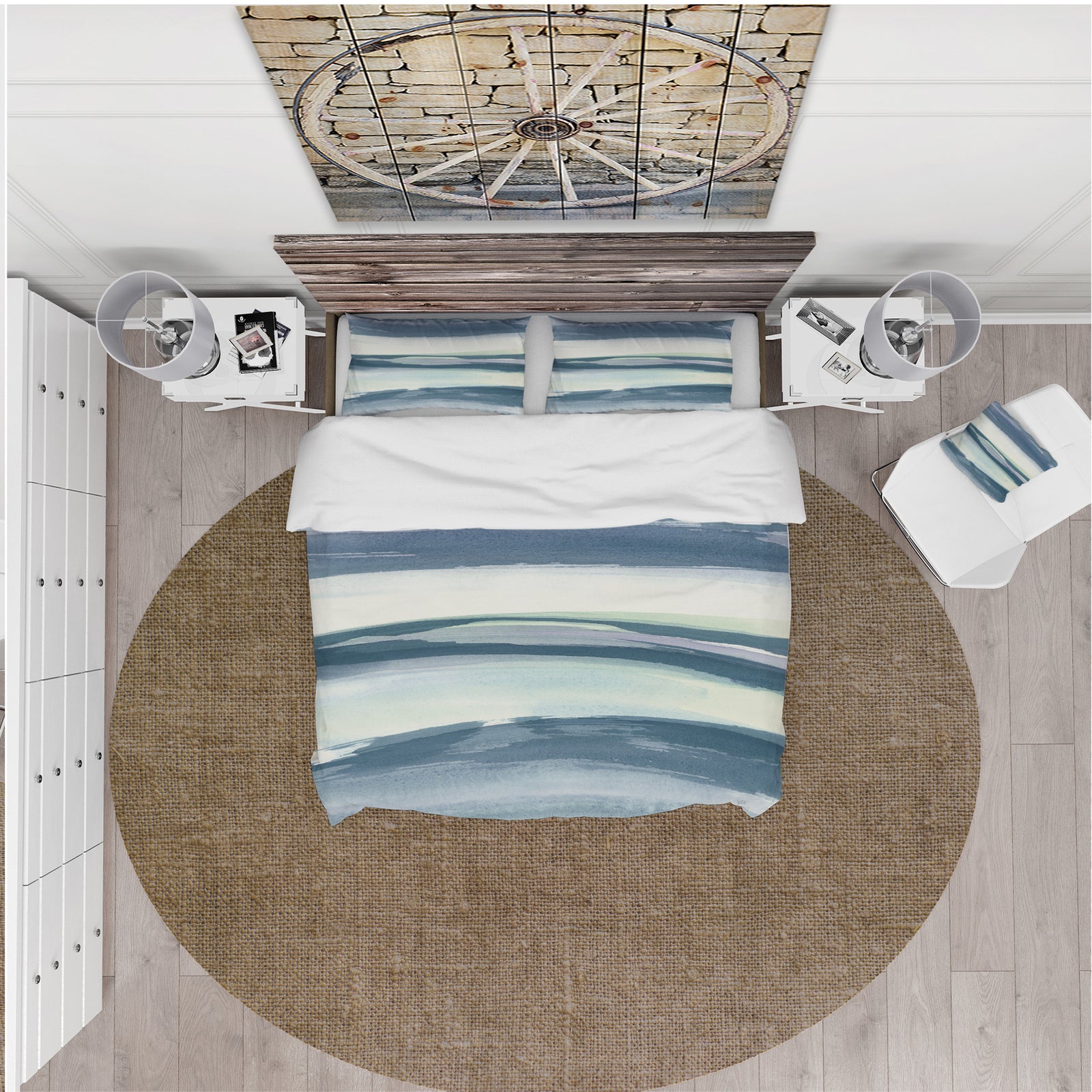 Mint Indigo Dawn II - Cottage Duvet Cover Set