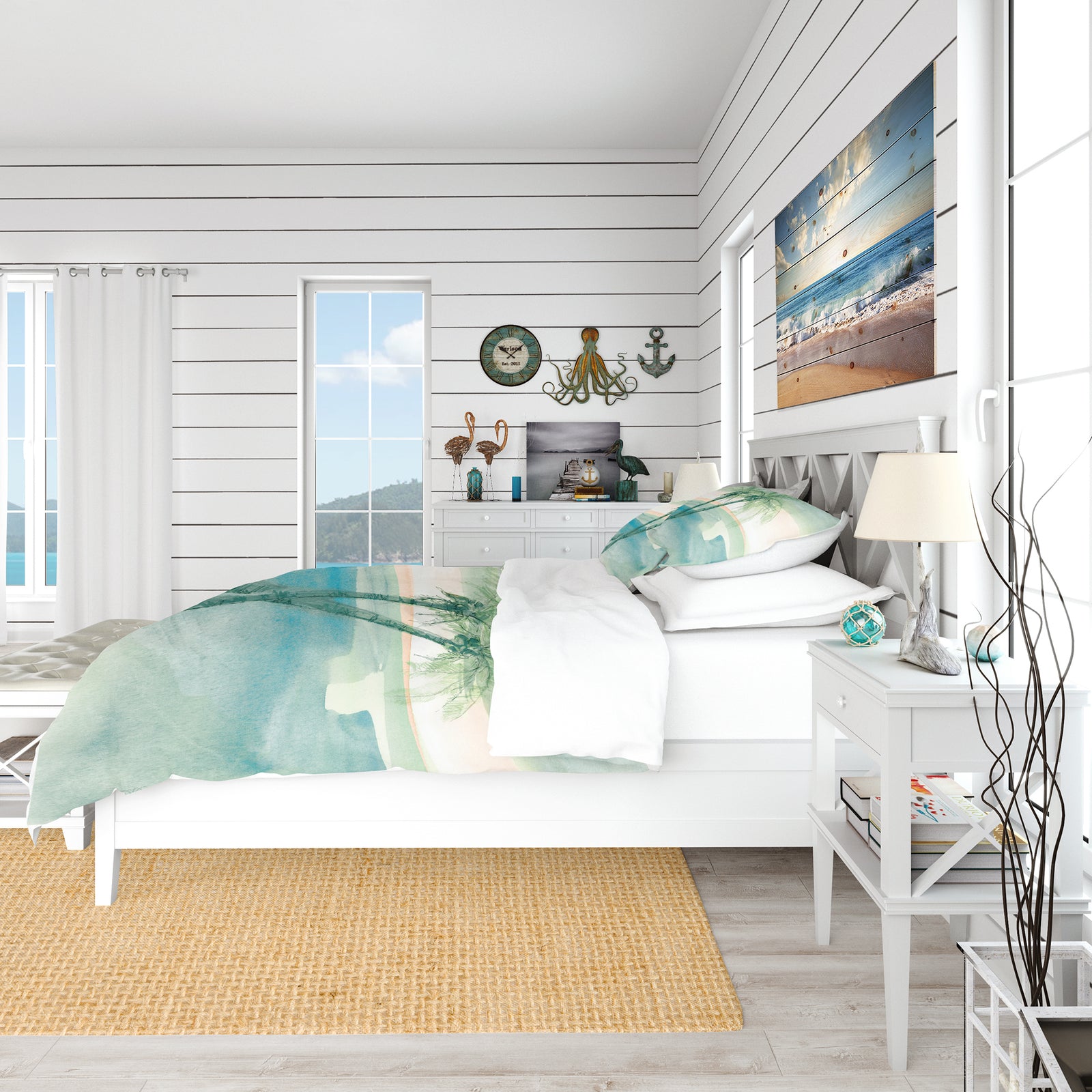 Peaceful Dusk I Tropical - Coastal Duvet Cover Set