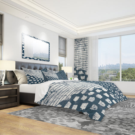 Indigo striples and Tile - Geometric Duvet Cover Set