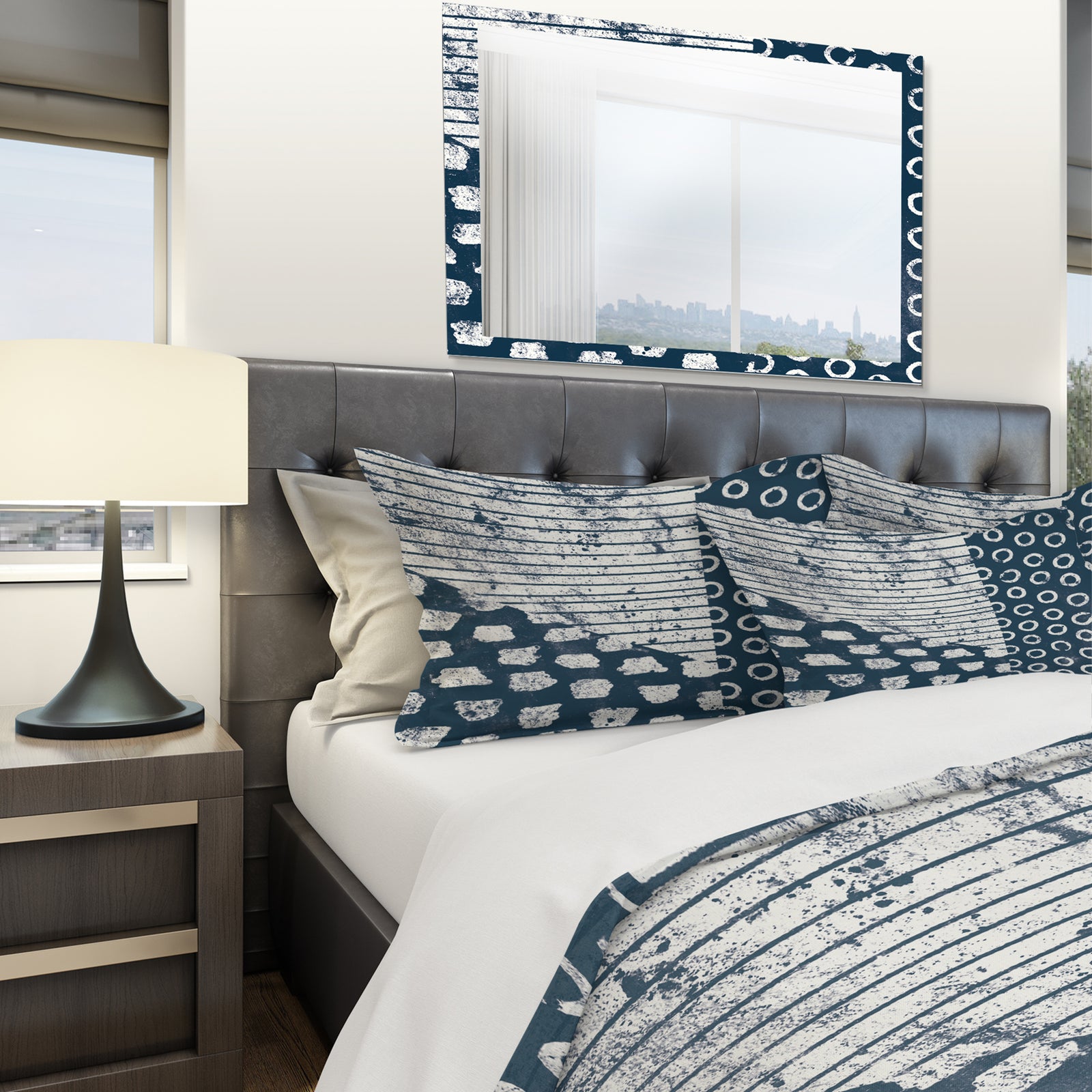Indigo striples and Tile - Geometric Duvet Cover Set