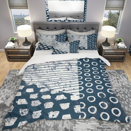 Indigo striples and Tile - Geometric Duvet Cover Set