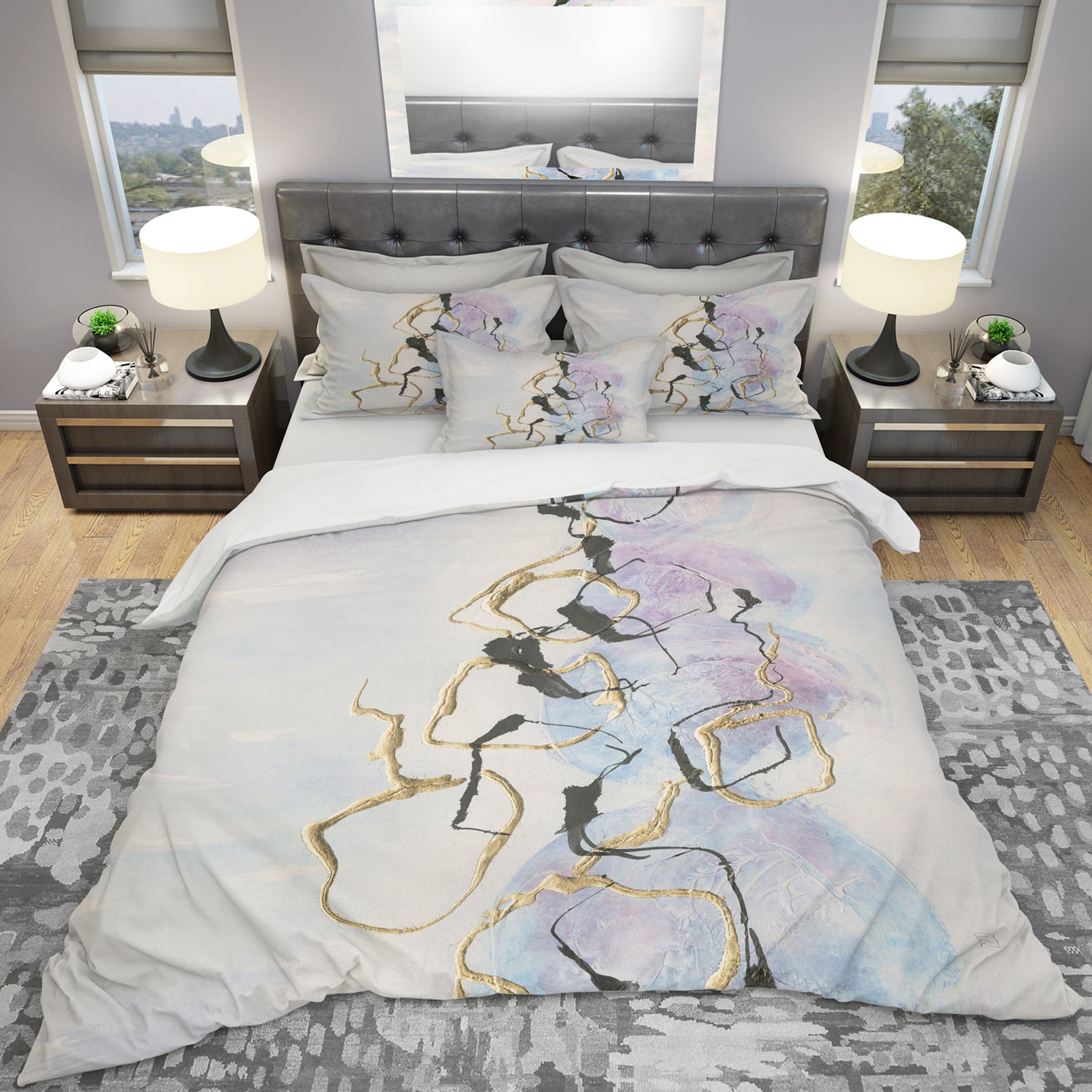 Gold Lines on Pastel I - Geometric Duvet Cover Set
