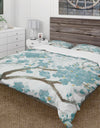 Teal Cherry Blossoms I - Farmhouse Duvet Cover Set