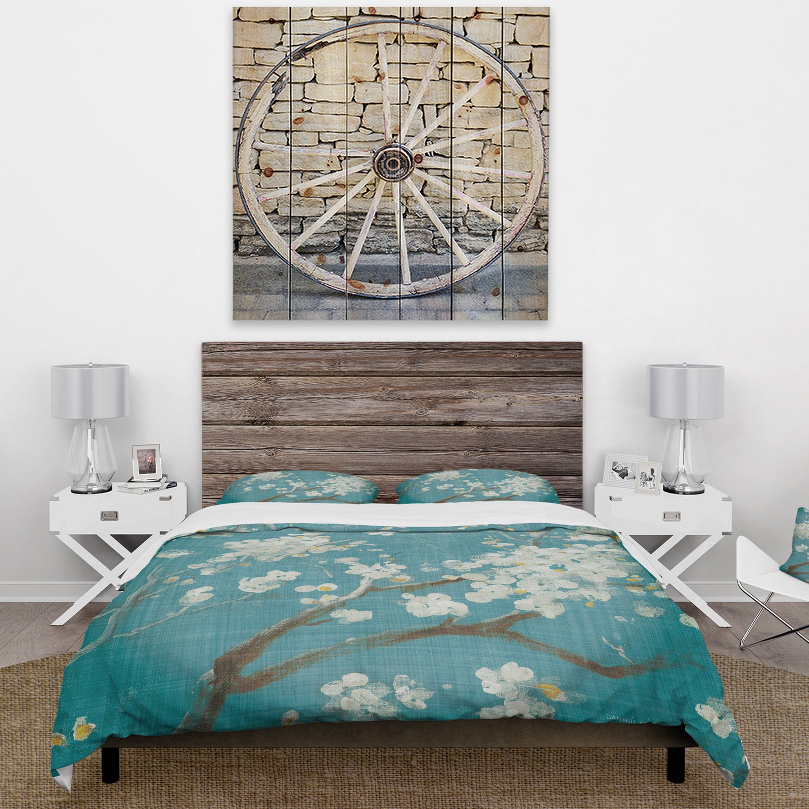 Blue Cherry Blossoms II - Cottage Duvet Cover Set