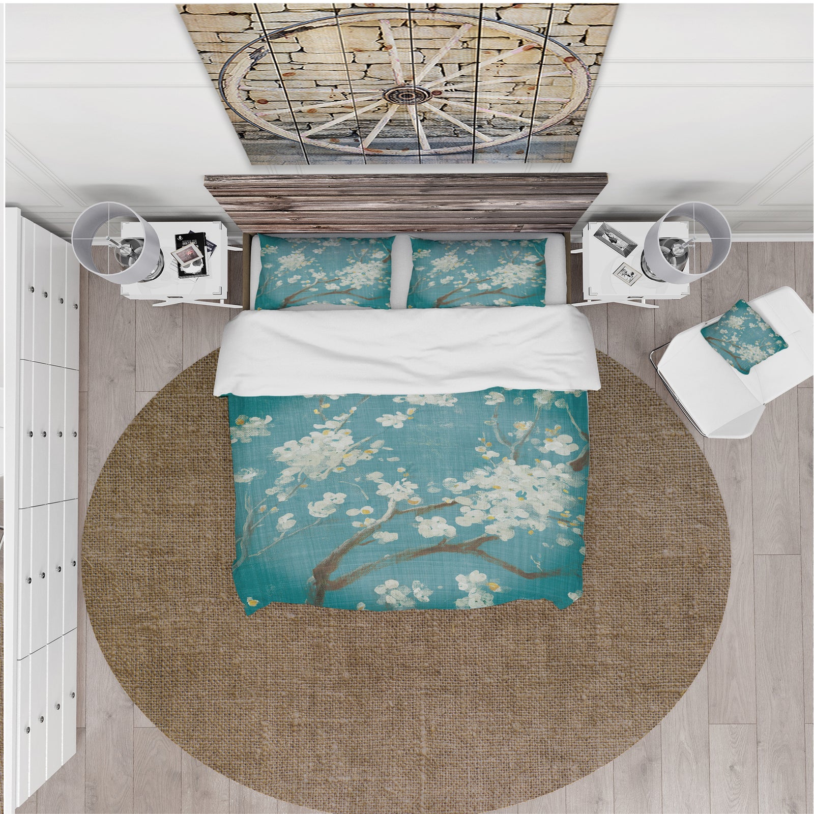 Blue Cherry Blossoms II - Cottage Duvet Cover Set