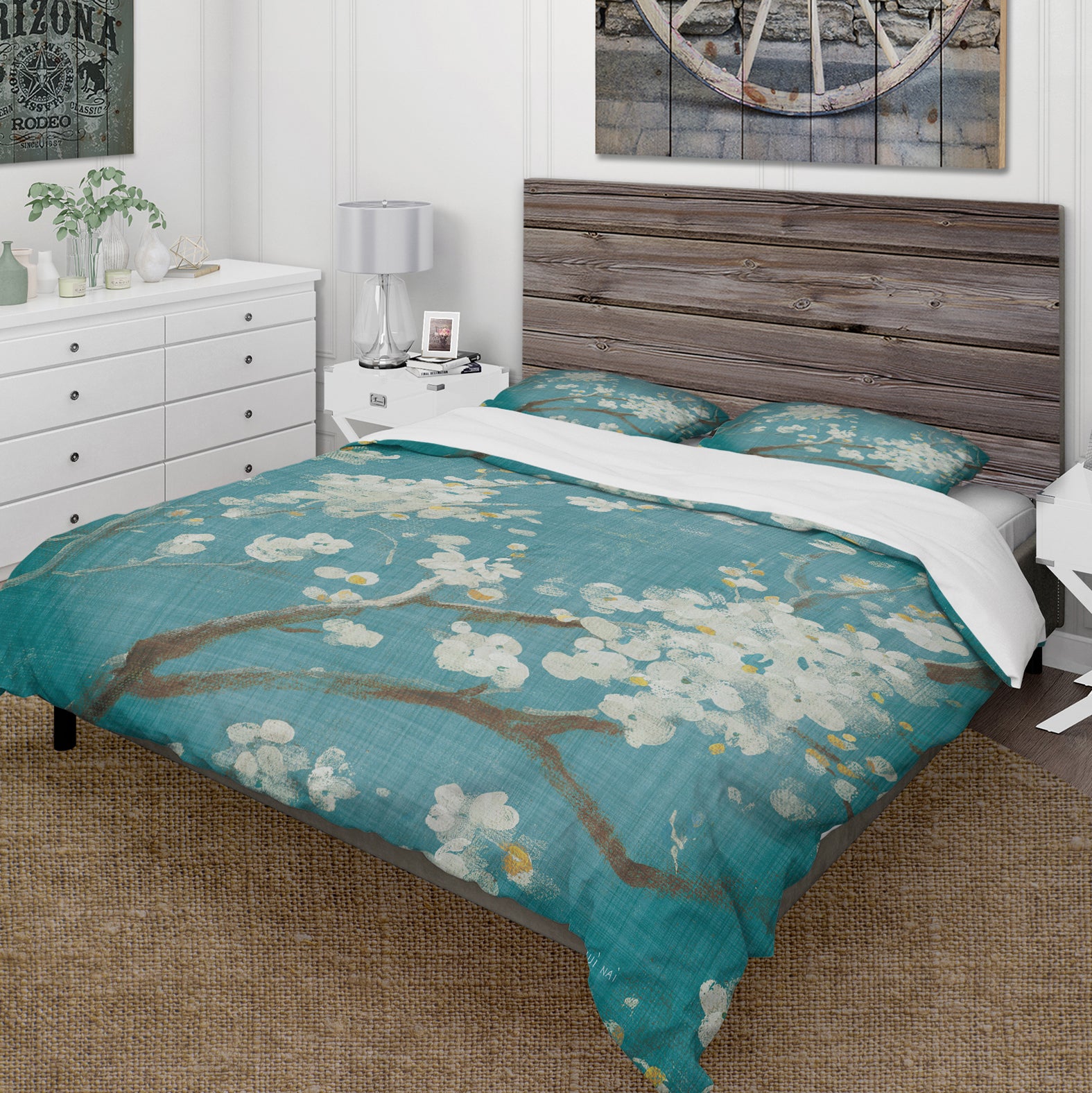 Blue Cherry Blossoms II - Cottage Duvet Cover Set