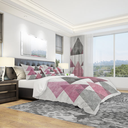 Pink Geometric Mod Triangles I - Geometric Duvet Cover Set