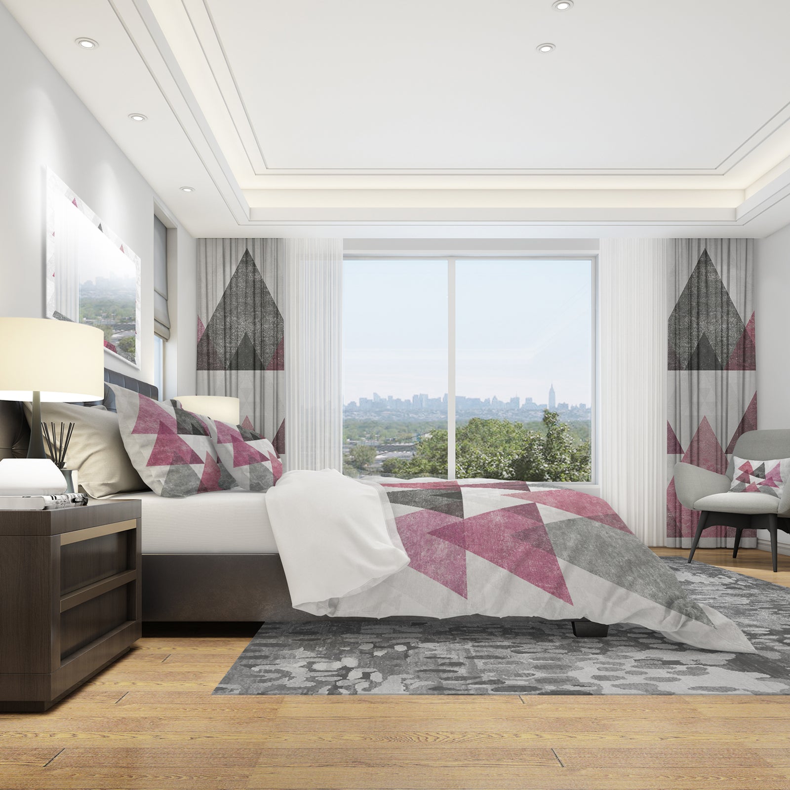 Pink Geometric Mod Triangles I - Geometric Duvet Cover Set