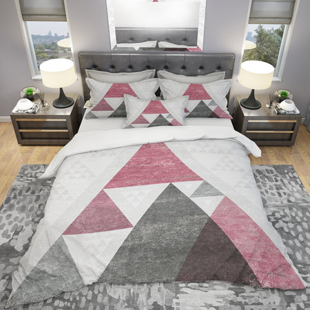 Pink Geometric Mod Triangles II - Geometric Duvet Cover Set