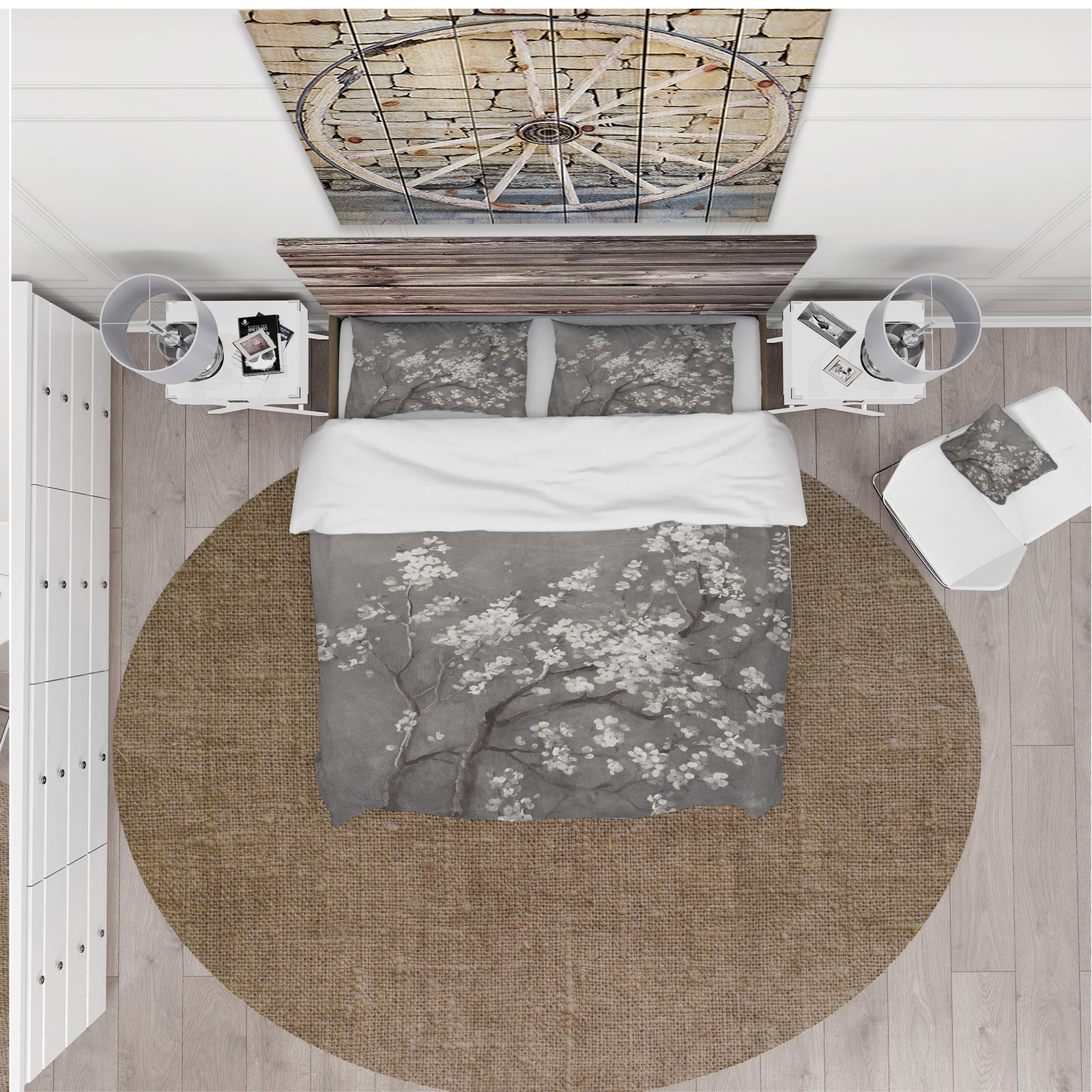 White Cherry Blossoms I - Farmhouse Duvet Cover Set