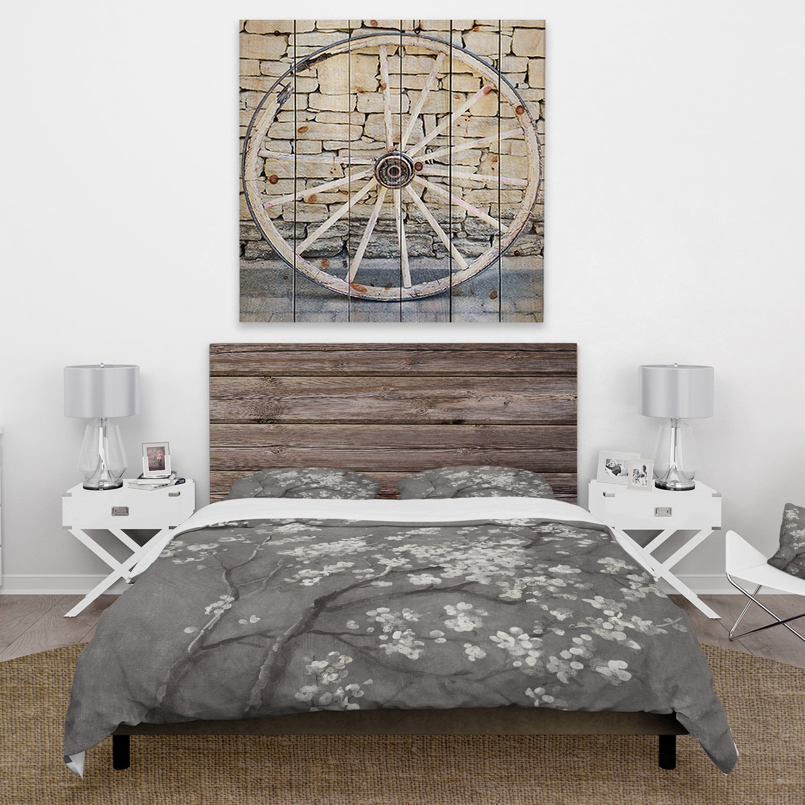 White Cherry Blossoms I - Farmhouse Duvet Cover Set