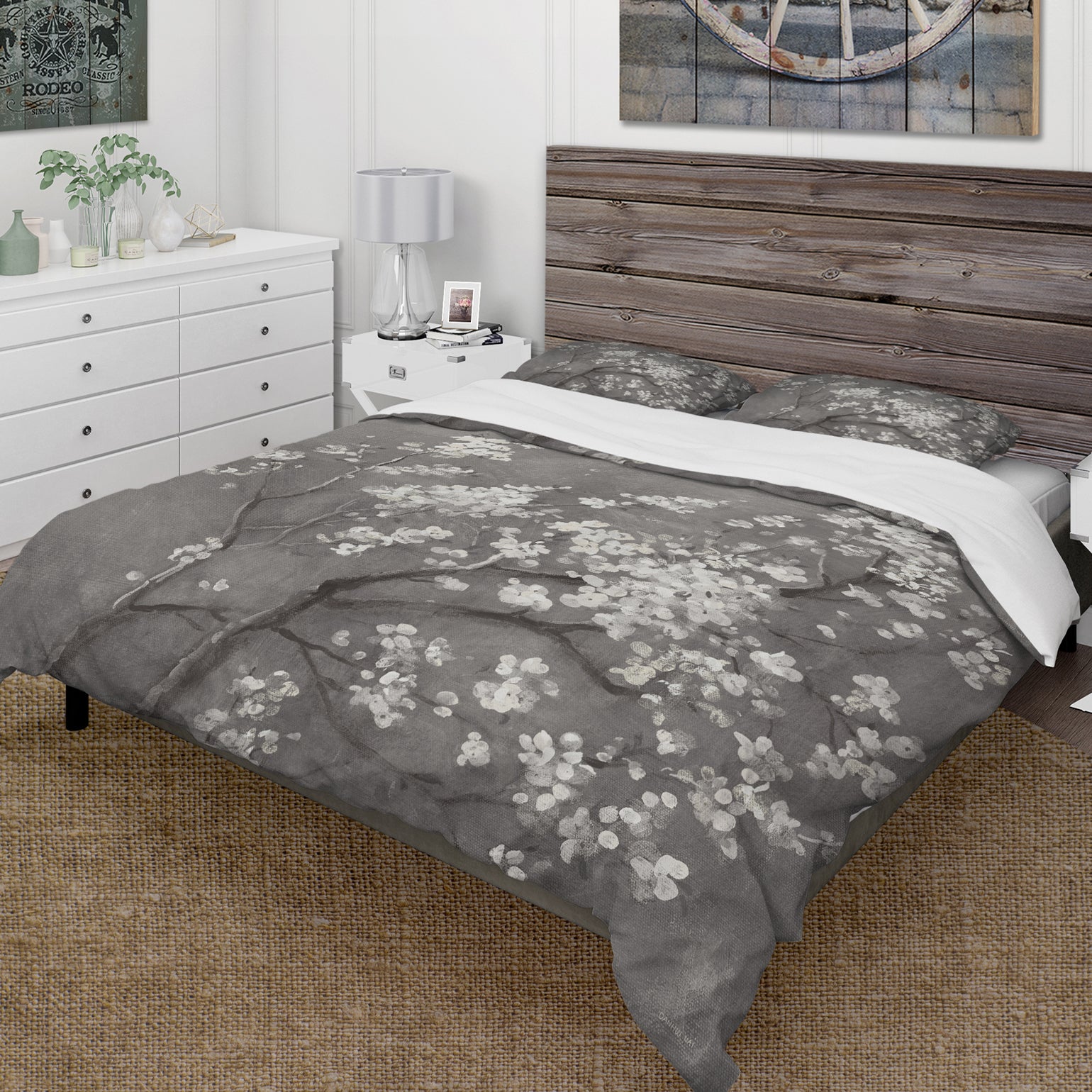 White Cherry Blossoms I - Farmhouse Duvet Cover Set