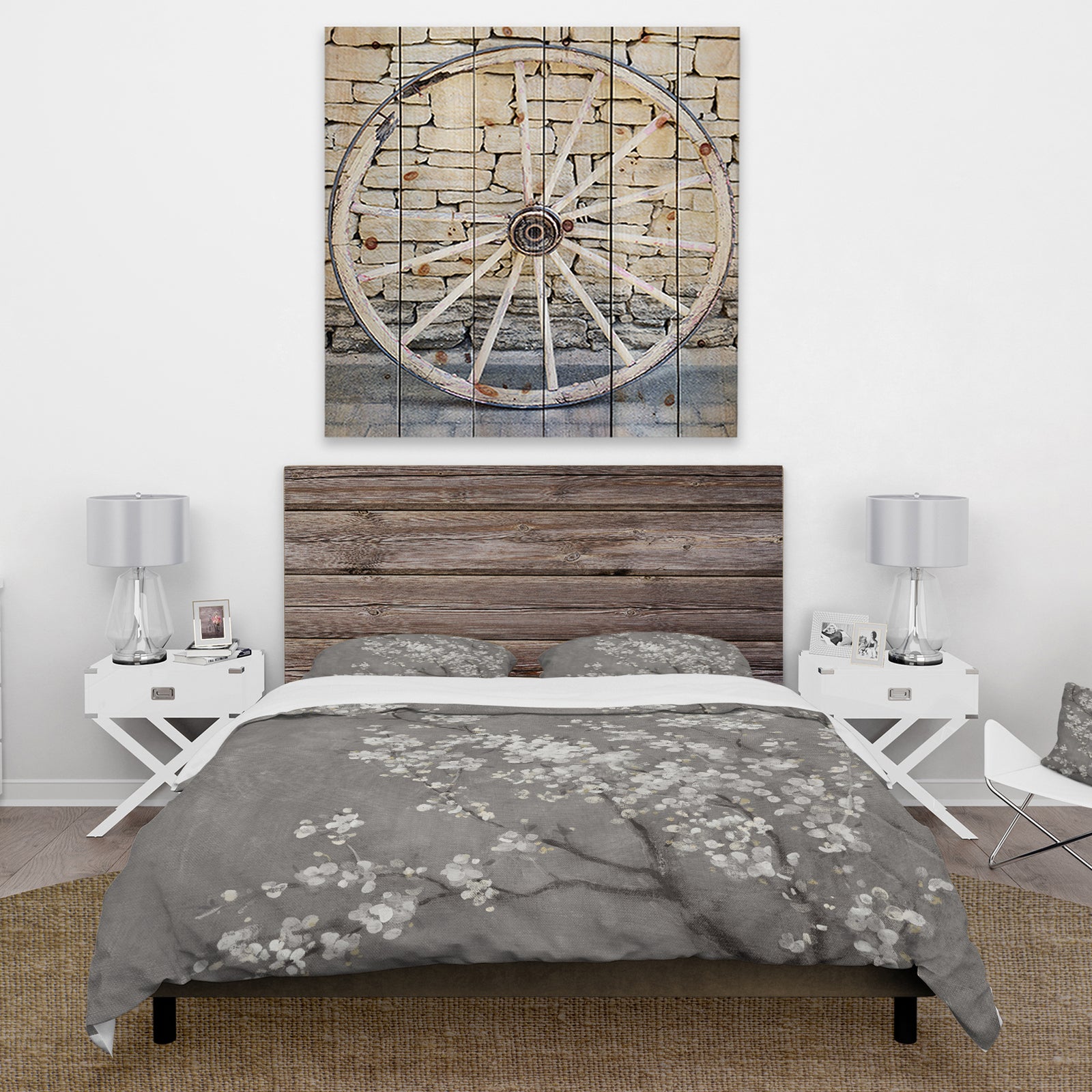 White Cherry Blossoms II - Farmhouse Duvet Cover Set