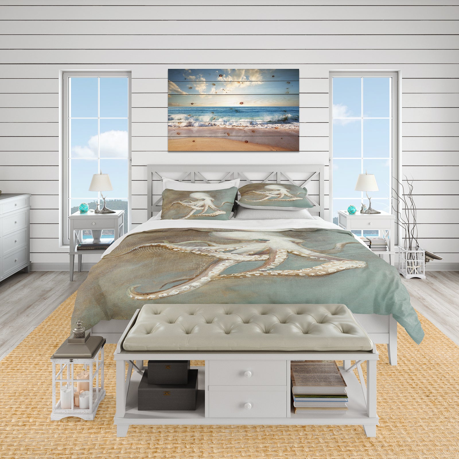 Octopus Treasures from the Sea - Coastal Duvet Cover Set