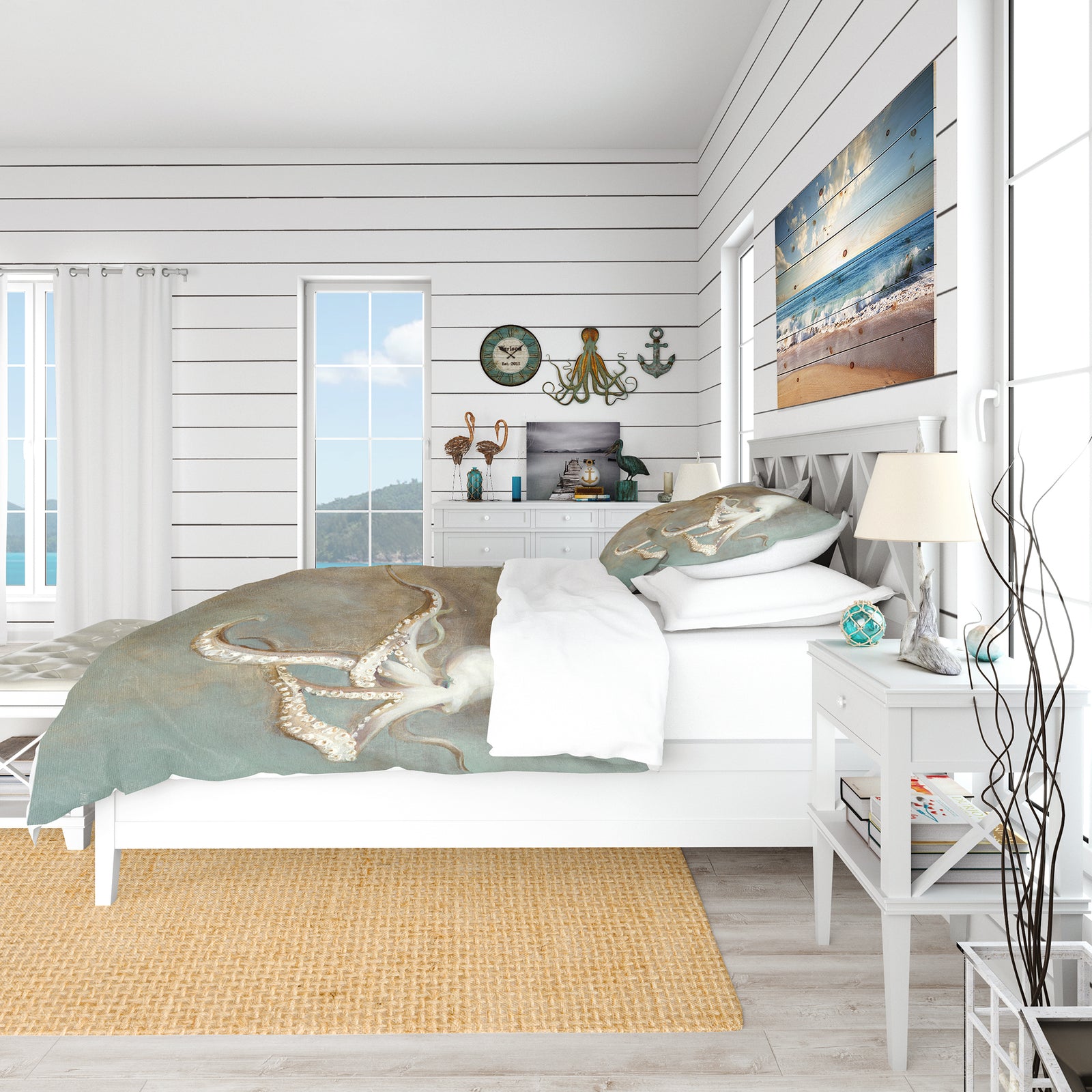 Octopus Treasures from the Sea - Coastal Duvet Cover Set