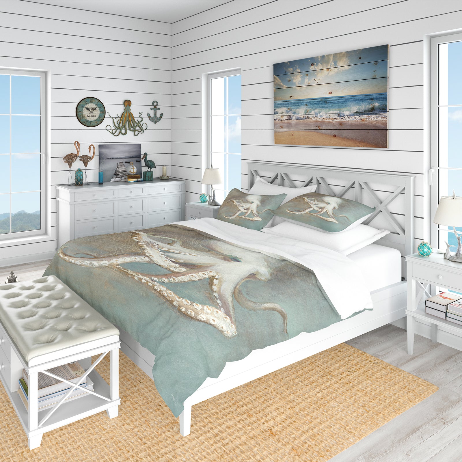 Octopus Treasures from the Sea - Coastal Duvet Cover Set