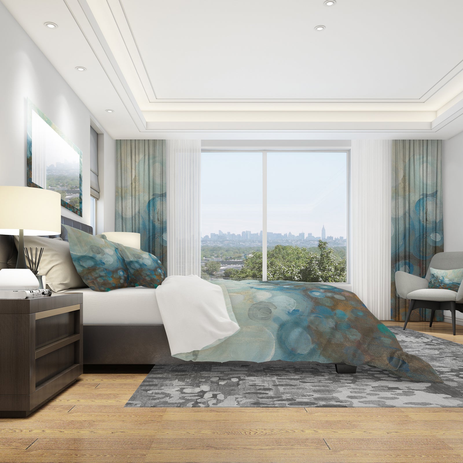 Blue and Bronze Dots on Glass I - Geometric Duvet Cover Set