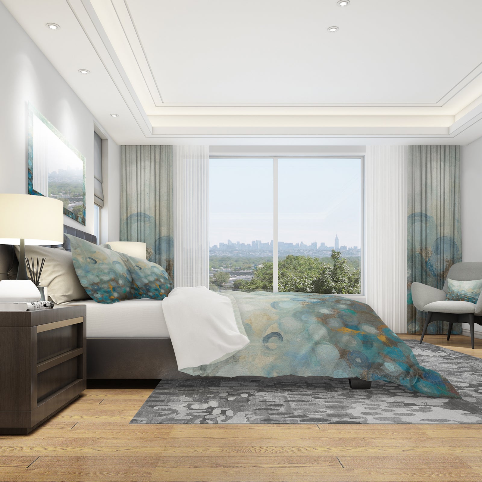 Blue and Bronze Dots on Glass II - Geometric Duvet Cover Set