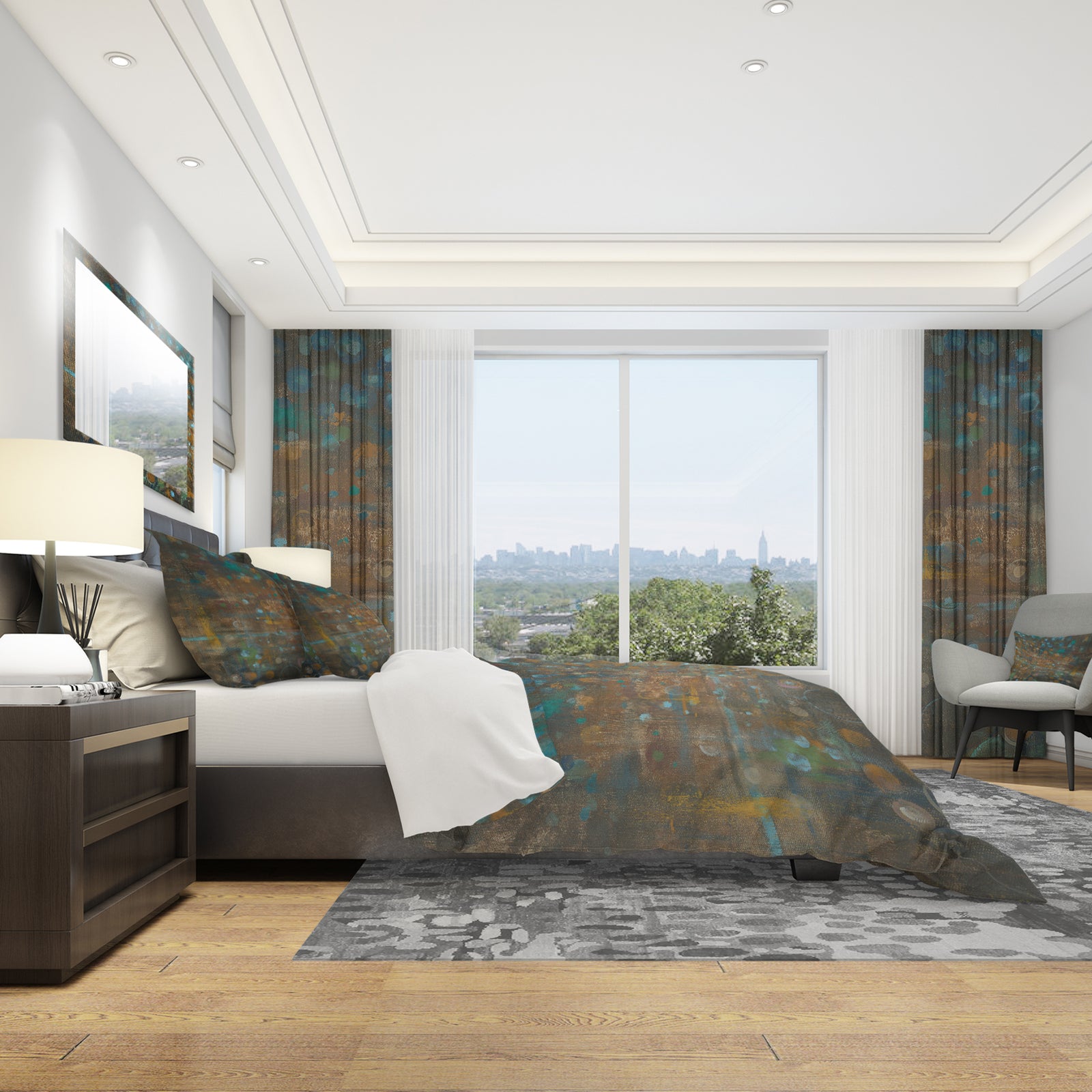 Blue and Bronze Dots on Glass III - Geometric Duvet Cover Set