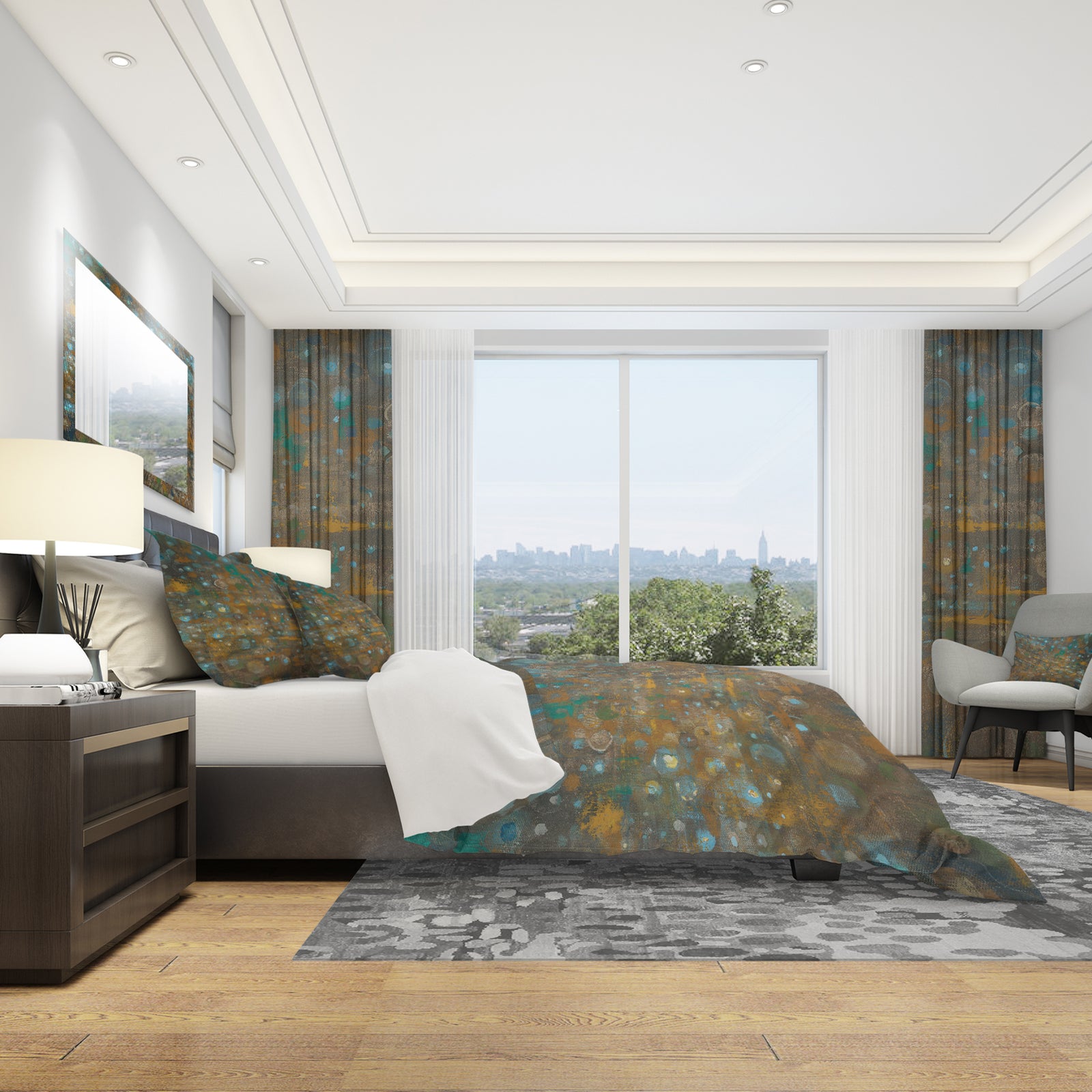Blue and Bronze Dots on Glass IV - Geometric Duvet Cover Set