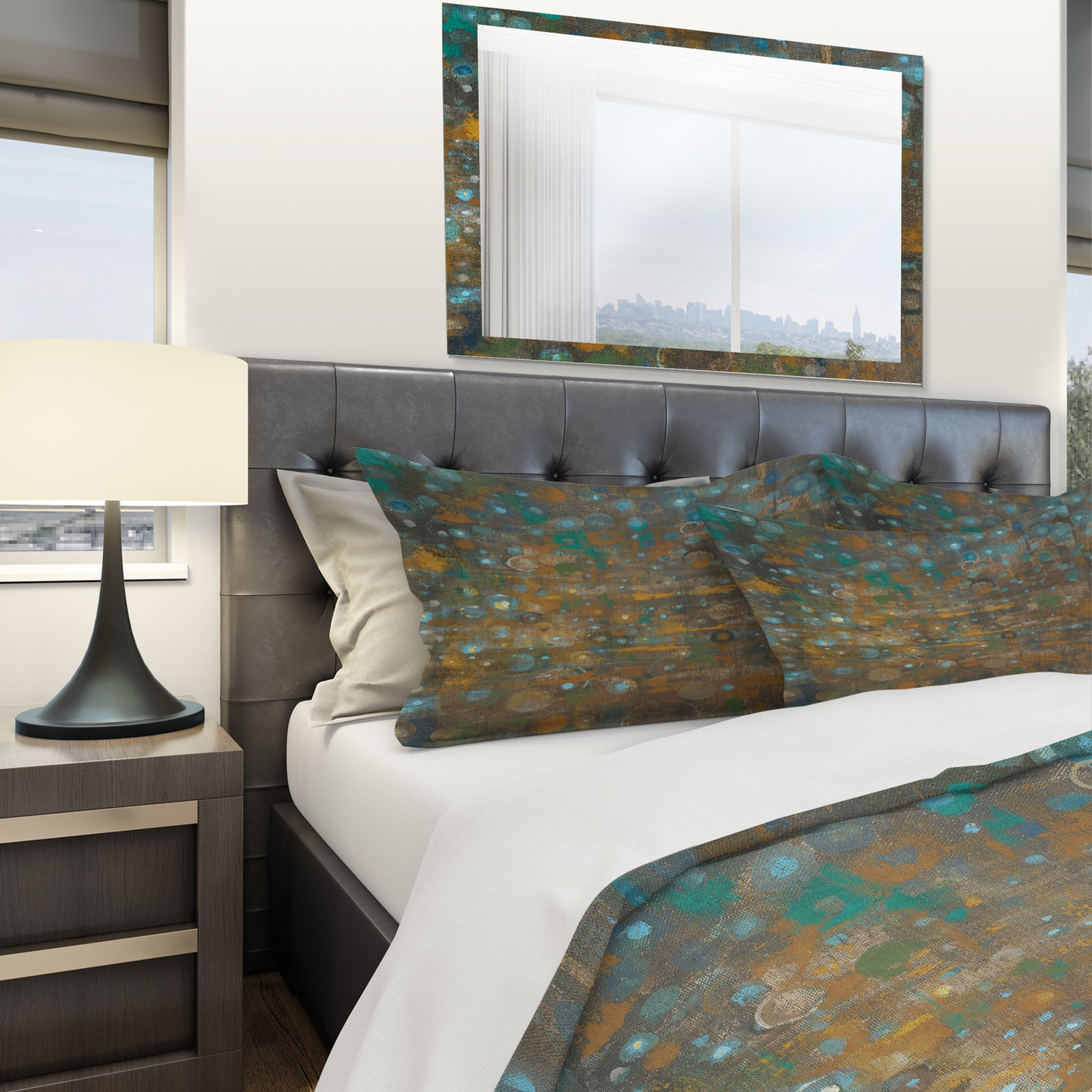 Blue and Bronze Dots on Glass IV - Geometric Duvet Cover Set