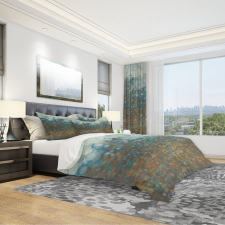 Blue and Bronze Dots - Geometric Duvet Cover Set