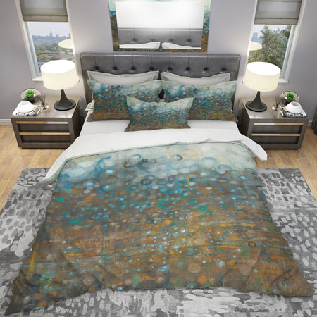 Blue and Bronze Dots - Geometric Duvet Cover Set