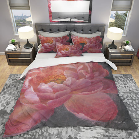 Vivid Pink Peonies I - Shabby Duvet Cover Set