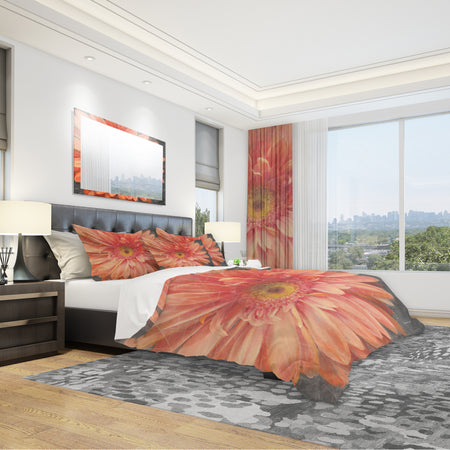 Vivid Orange Daisy II - Shabby Duvet Cover Set