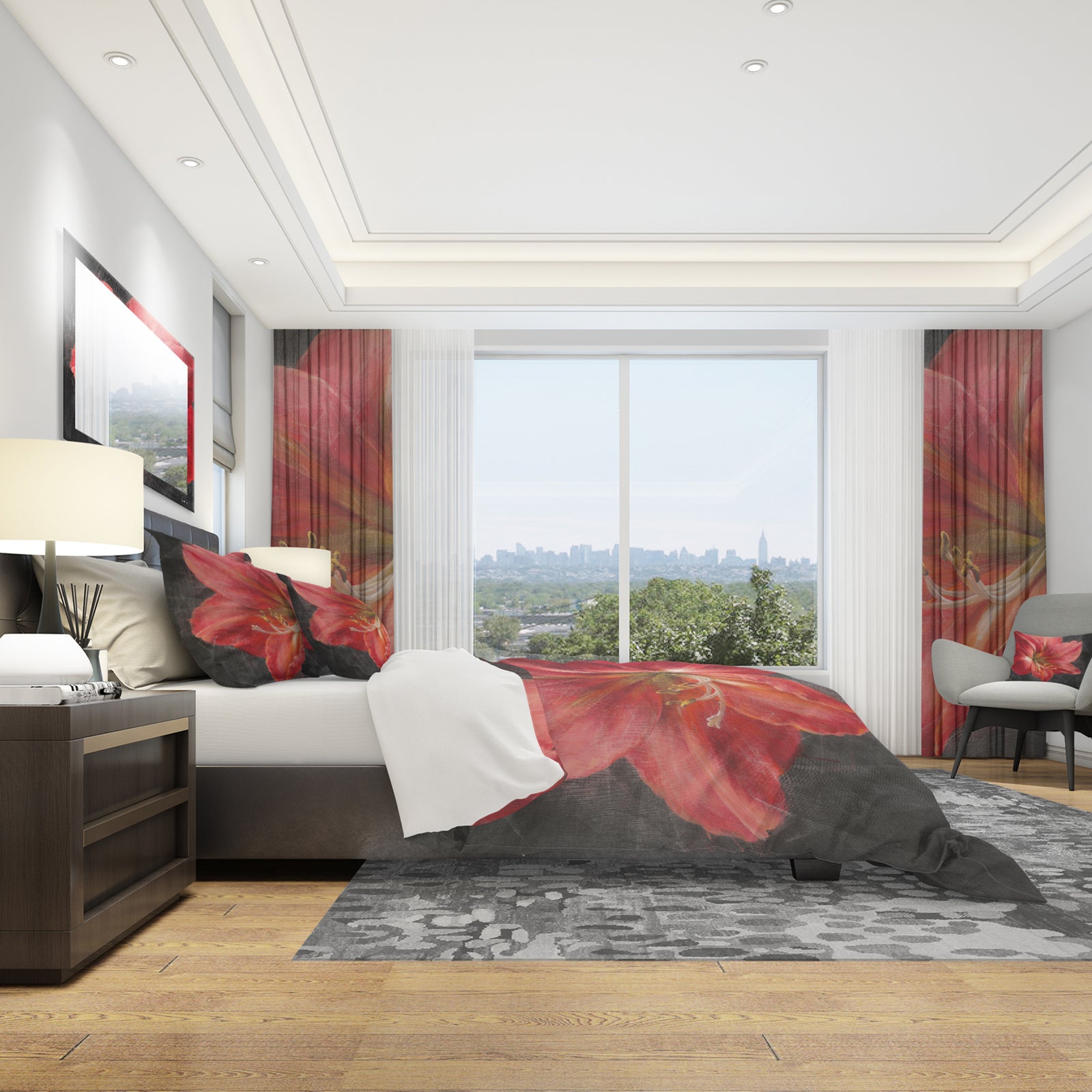 Vivid Red Lily III - Shabby Duvet Cover Set