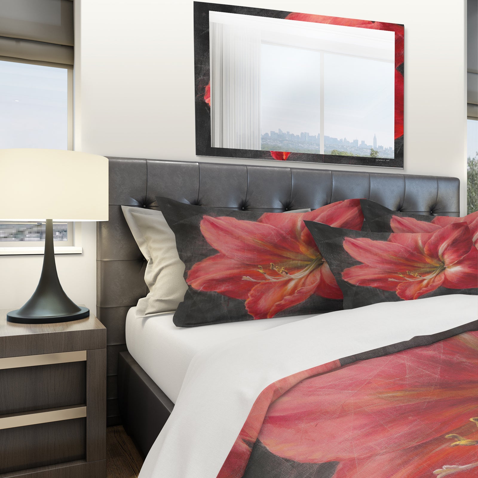 Vivid Red Lily III - Shabby Duvet Cover Set