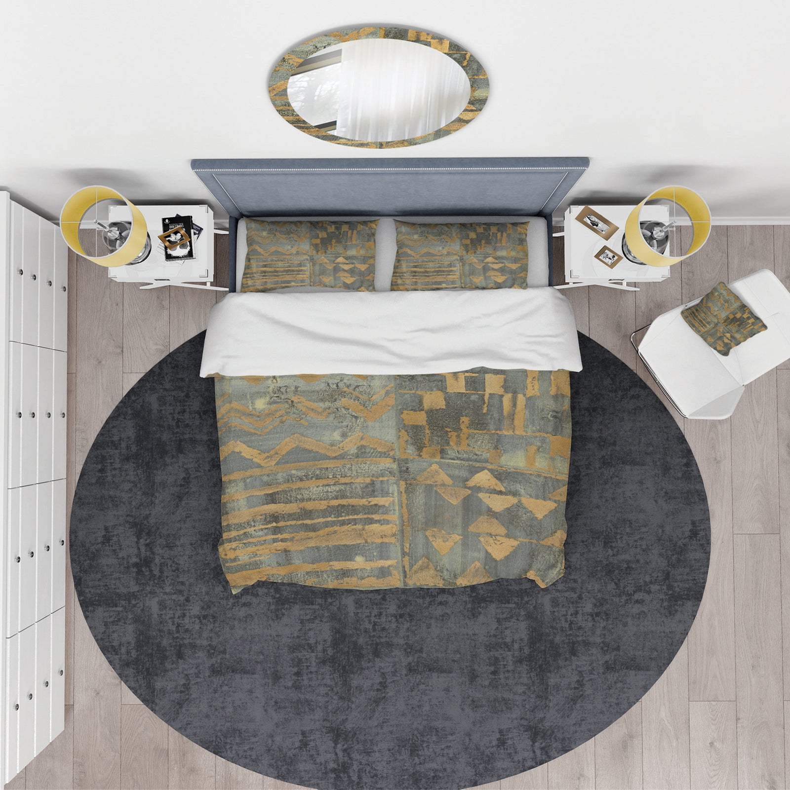 Gold Geometric Tapestry III - Glam Duvet Cover Set