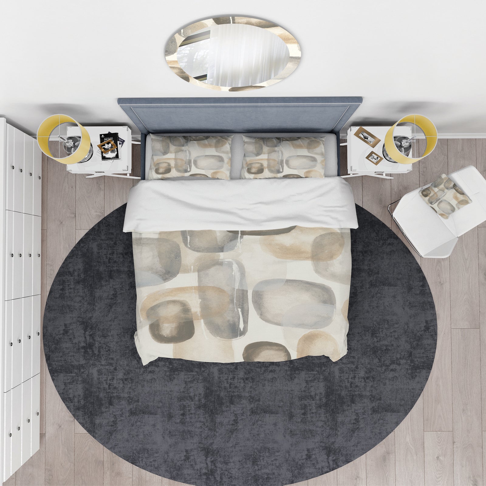 Neutral Oval Grey Stones I - Glam Duvet Cover Set