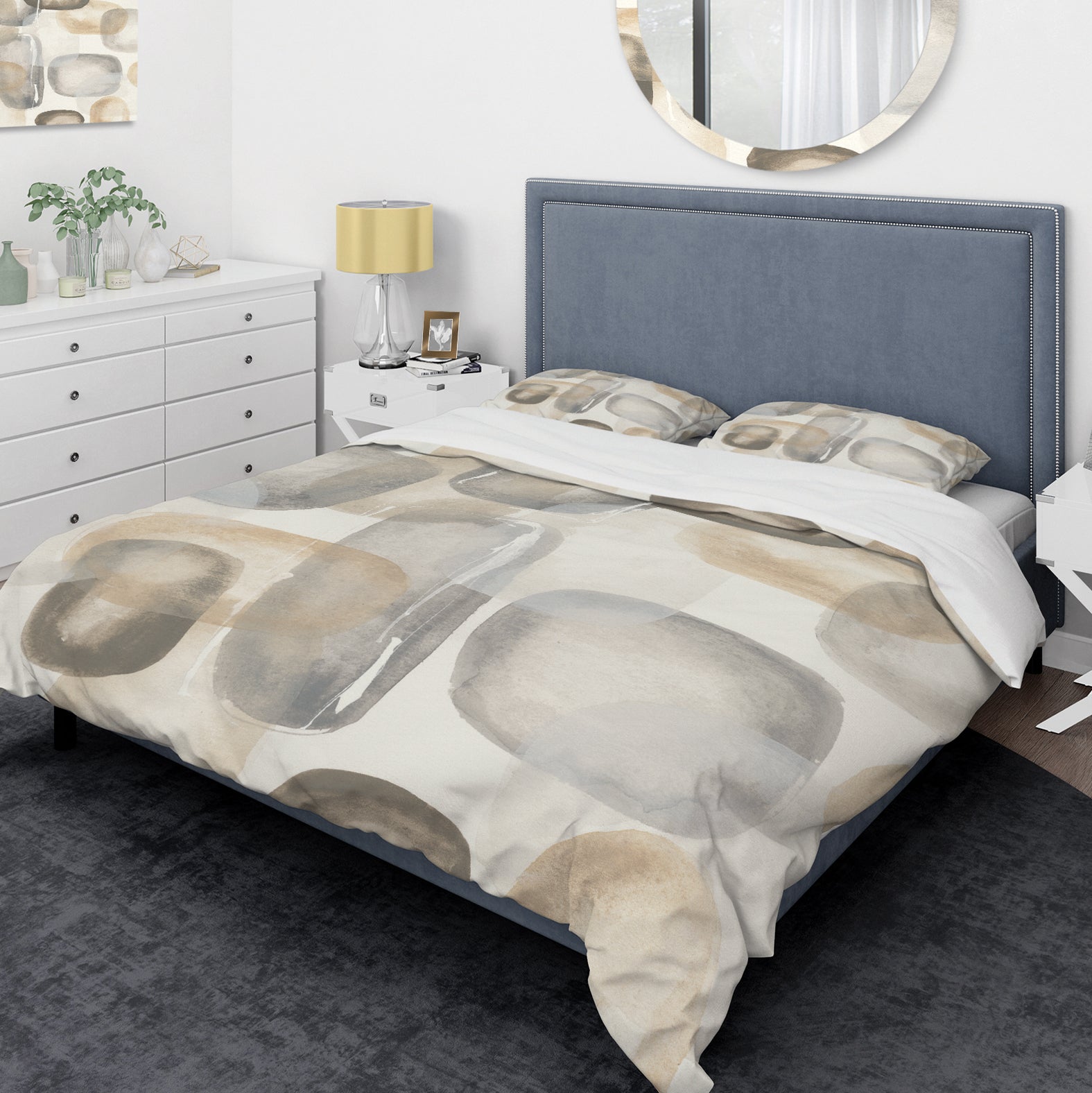 Neutral Oval Grey Stones I - Glam Duvet Cover Set