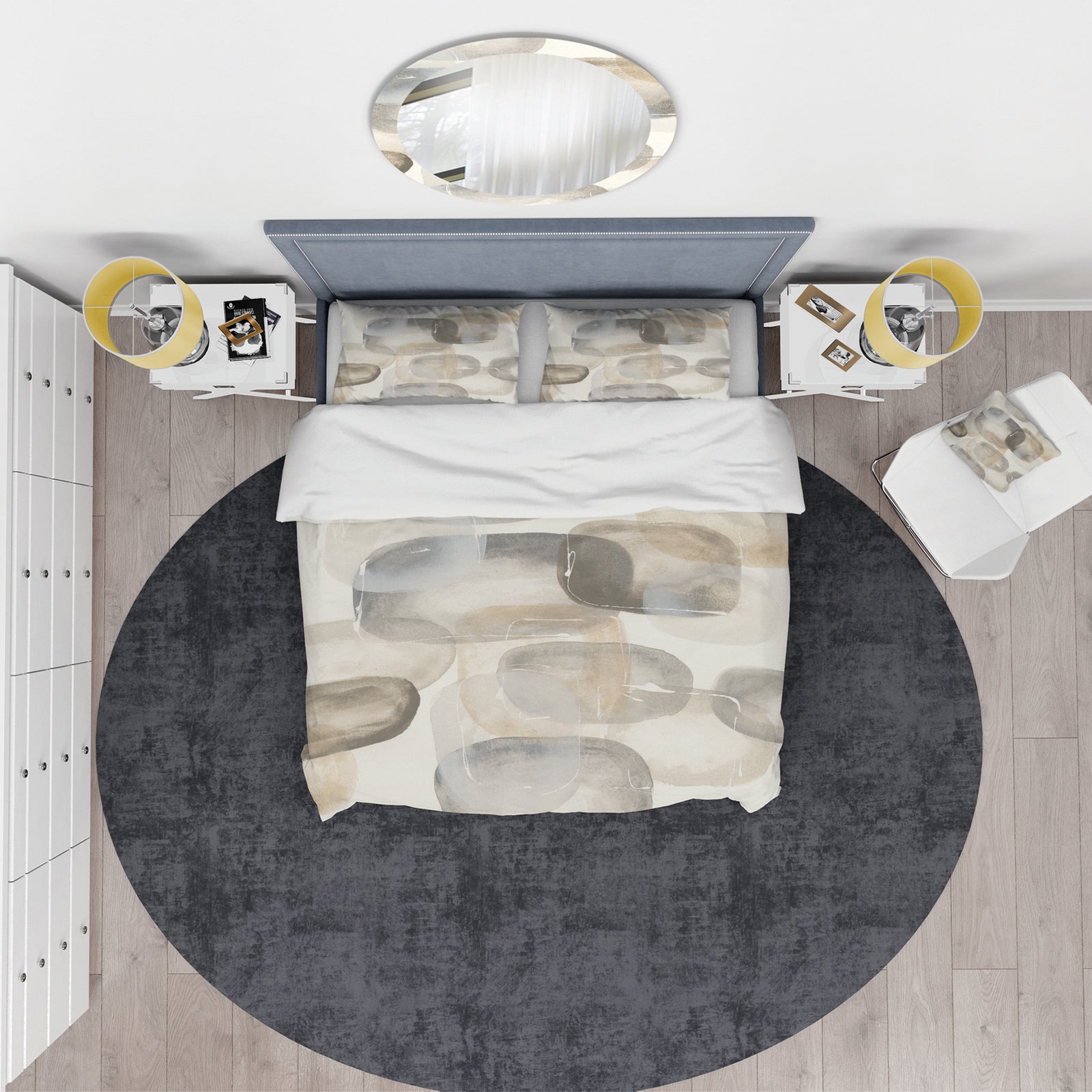 Neutral Oval Grey Stones II - Glam Duvet Cover Set