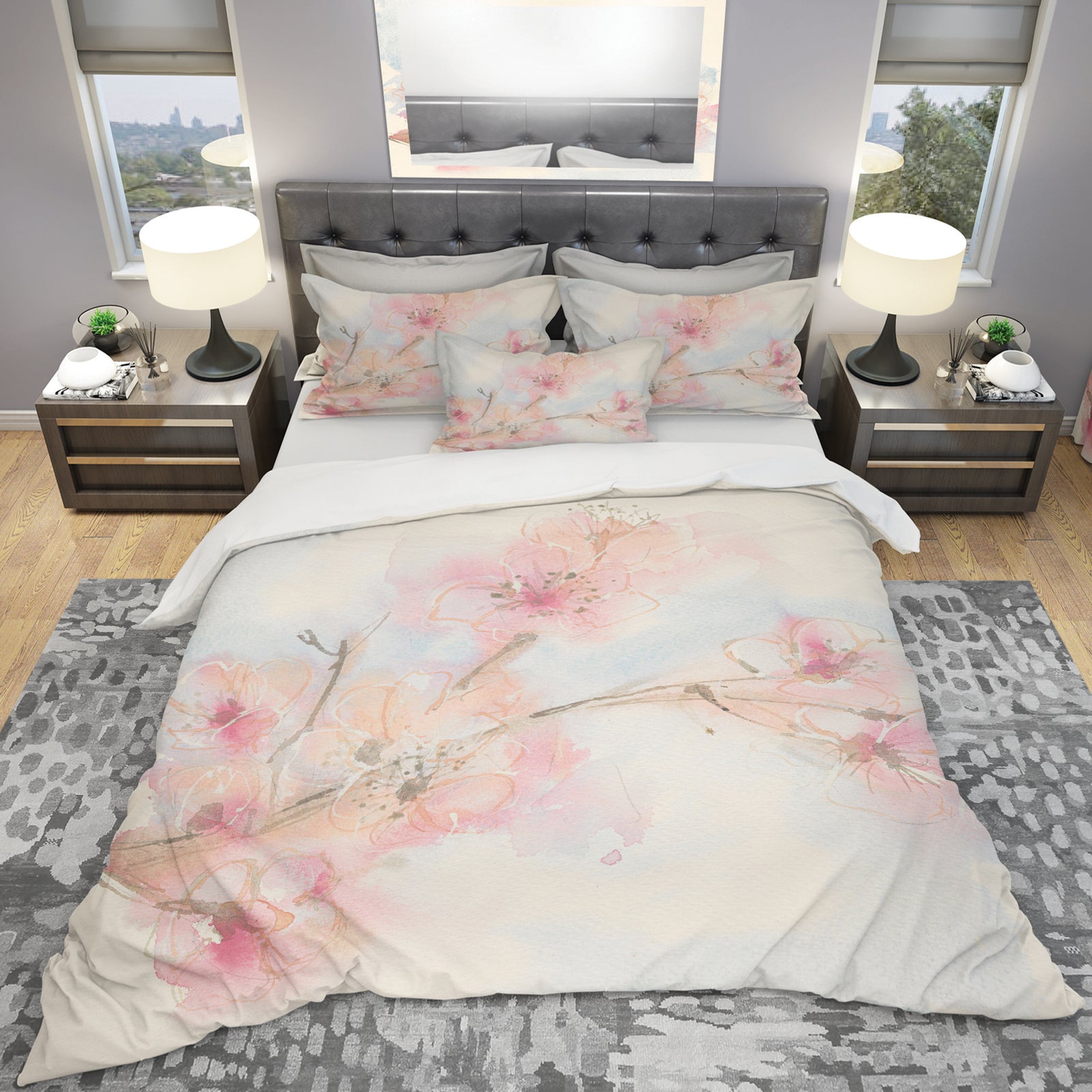 Pink Blossoms Branch - Shabby Duvet Cover Set