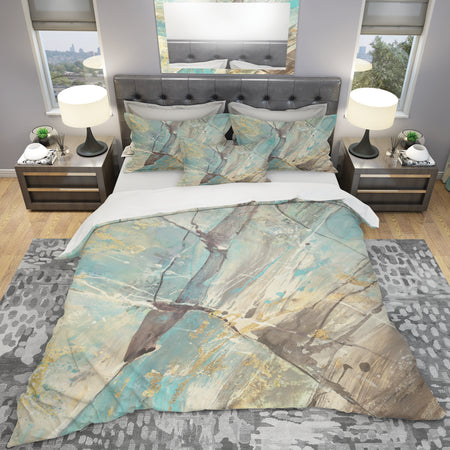 Mineral Landscape in Blue, Cream and Brown - Geometric Duvet Cover Set
