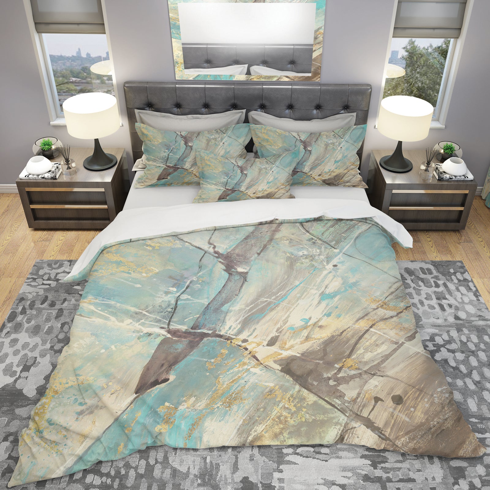 Mineral Landscape in Blue, Cream and Brown - Geometric Duvet Cover Set
