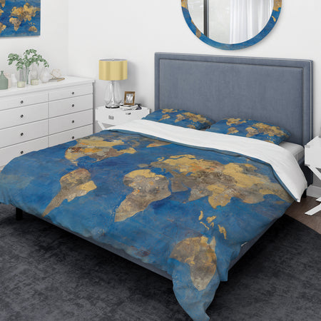 Golden Glam World Map - Glam Duvet Cover Set