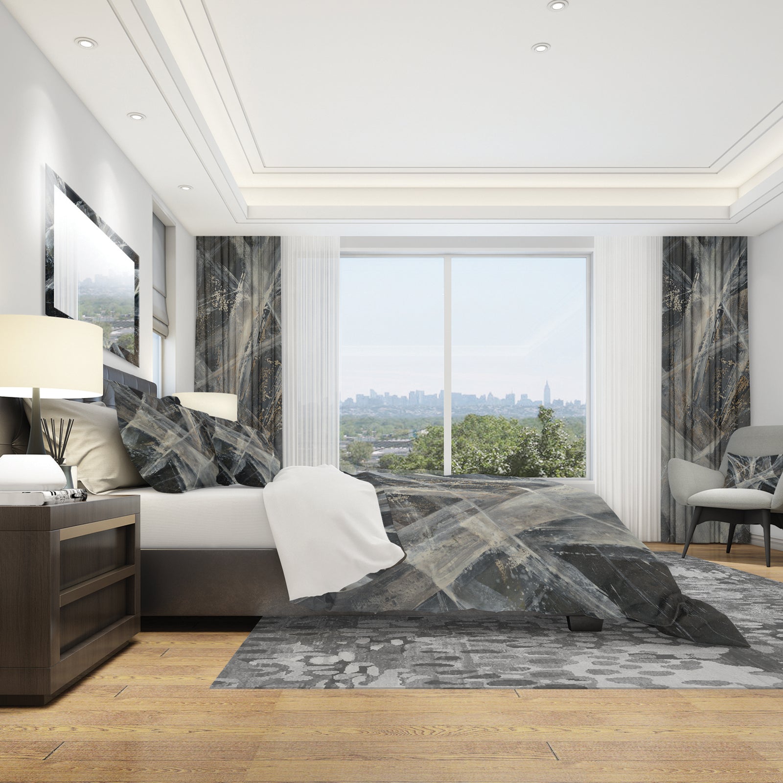 Abstract Glacial Black and White Painting - Geometric Duvet Cover Set