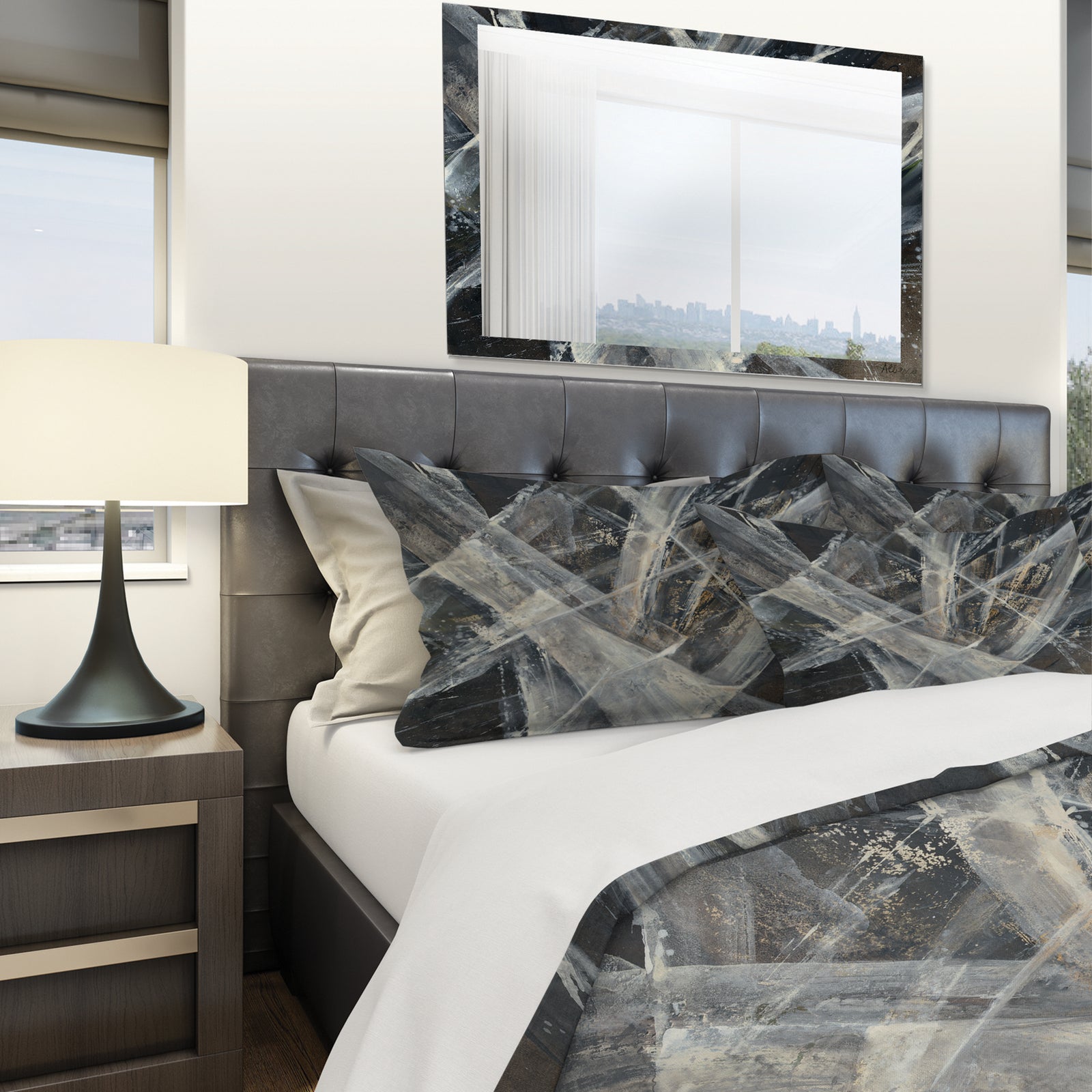Abstract Glacial Black and White Painting - Geometric Duvet Cover Set