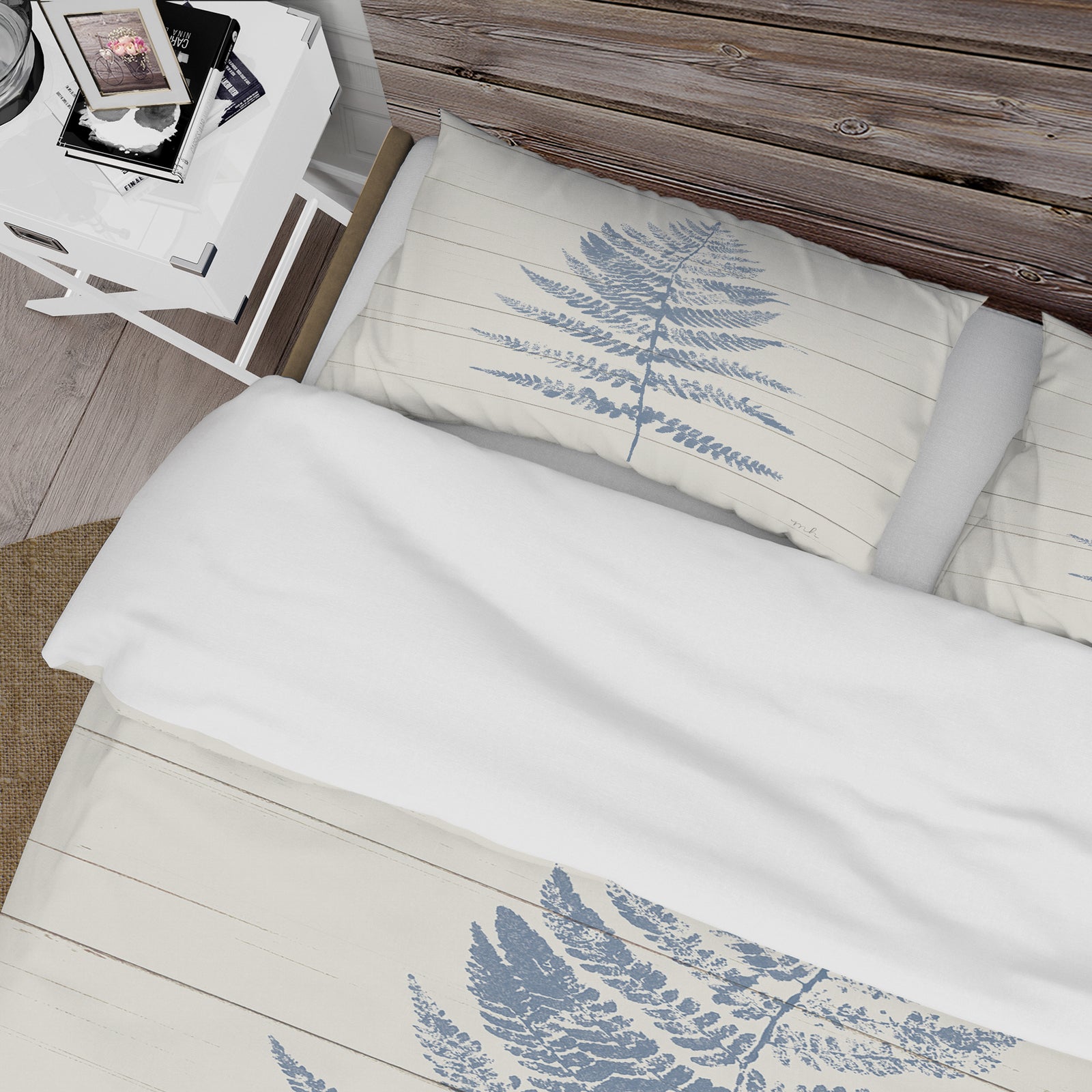 Blue Fern Print on wood II - Cottage Duvet Cover Set