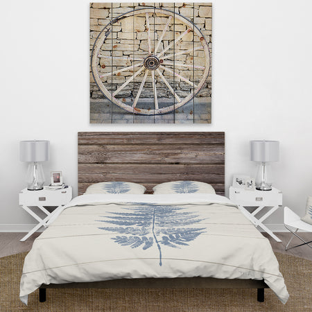 Blue Fern Print on wood I - Cottage Duvet Cover Set