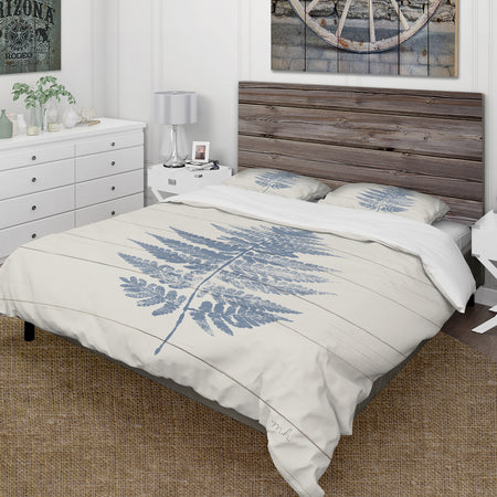 Blue Fern Print on wood I - Cottage Duvet Cover Set
