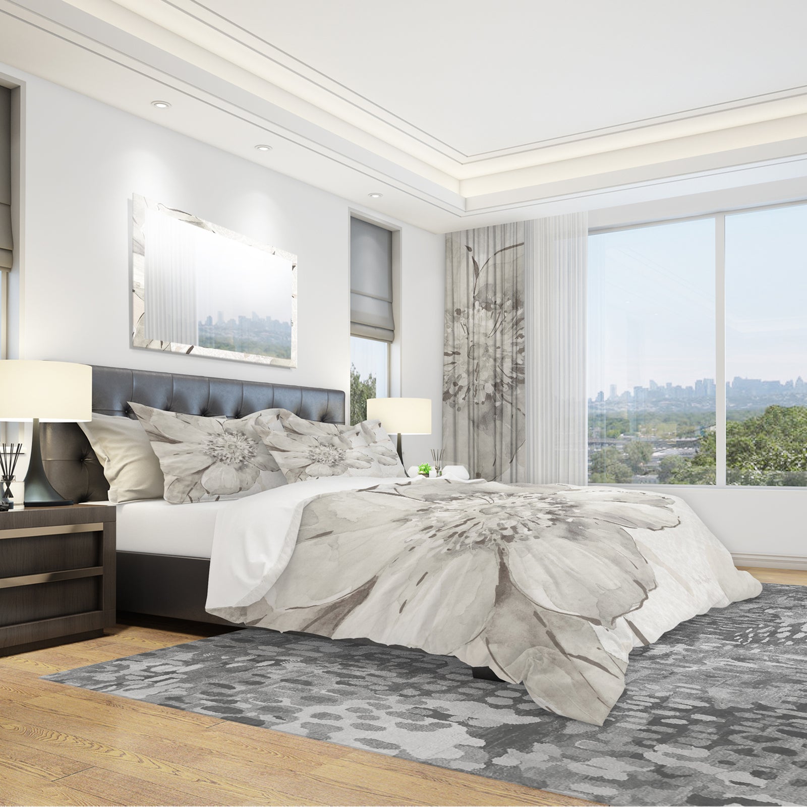 Indigold Grey Peonies III - Cottage Duvet Cover Set