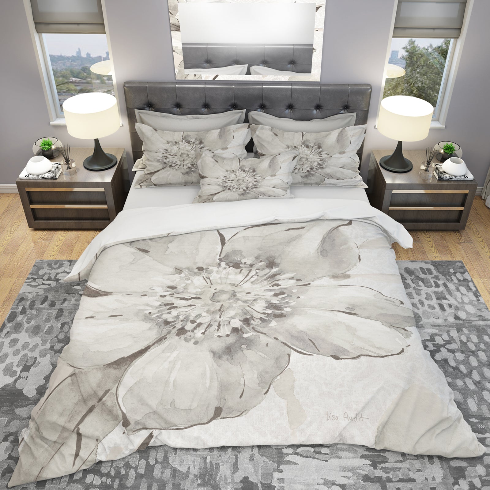 Indigold Grey Peonies III - Cottage Duvet Cover Set