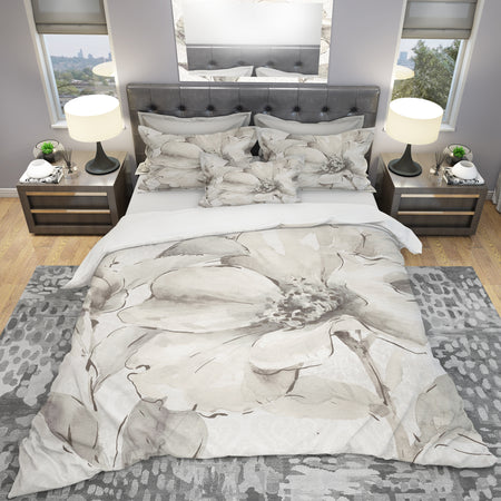 Indigold Grey Peonies IV - Cottage Duvet Cover Set