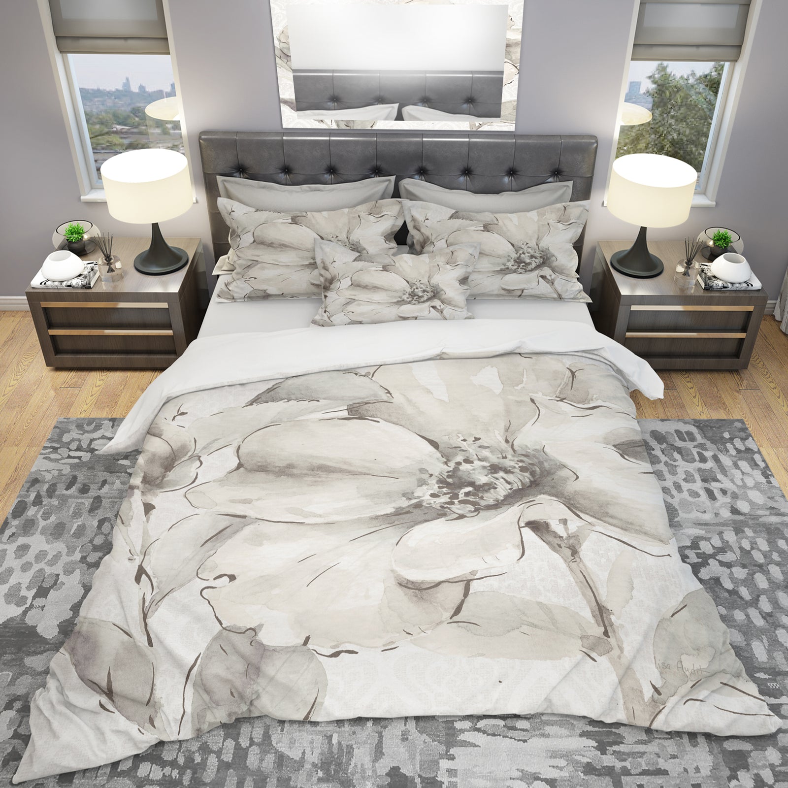 Indigold Grey Peonies IV - Cottage Duvet Cover Set