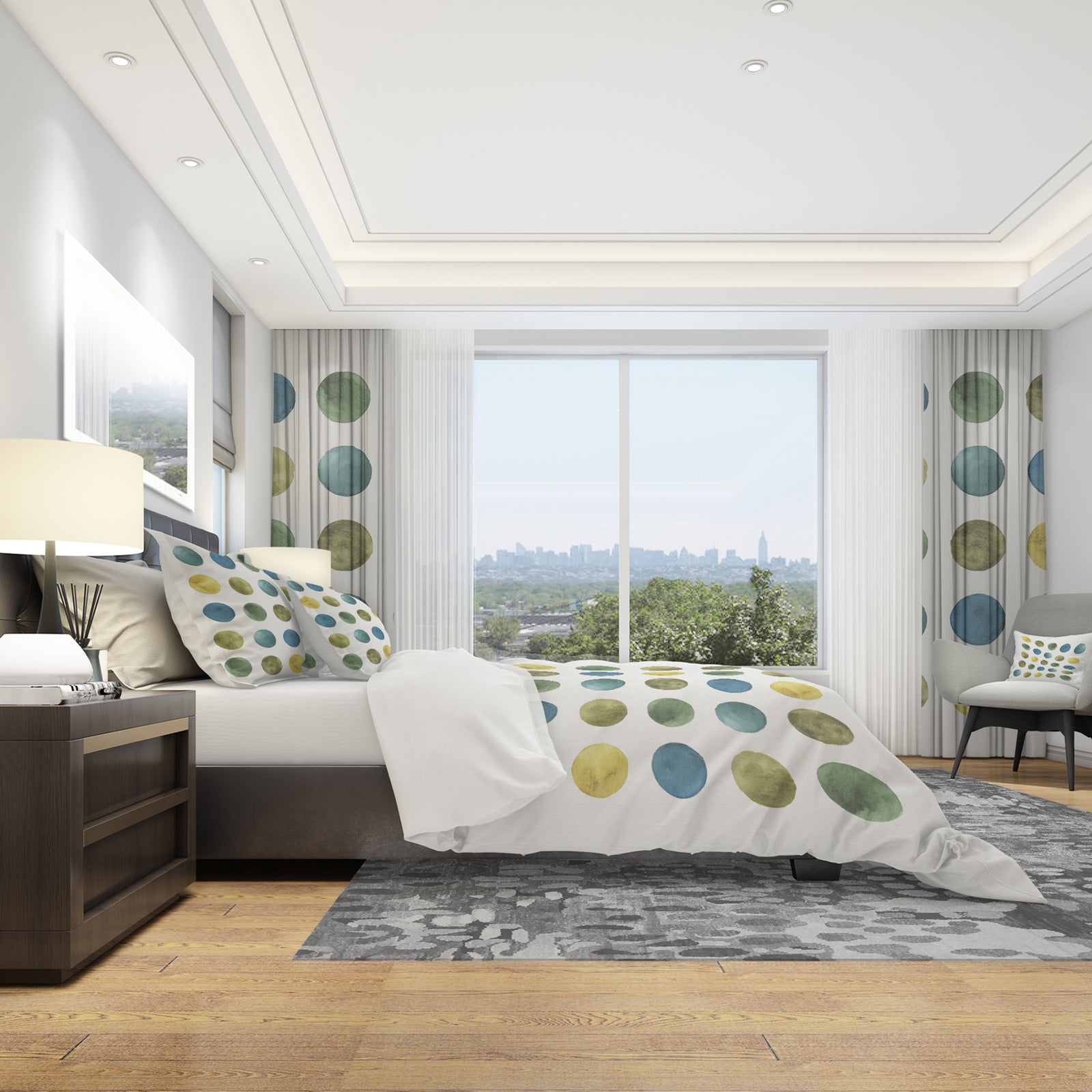 Green Tones Geometric Circles - Geometric Duvet Cover Set